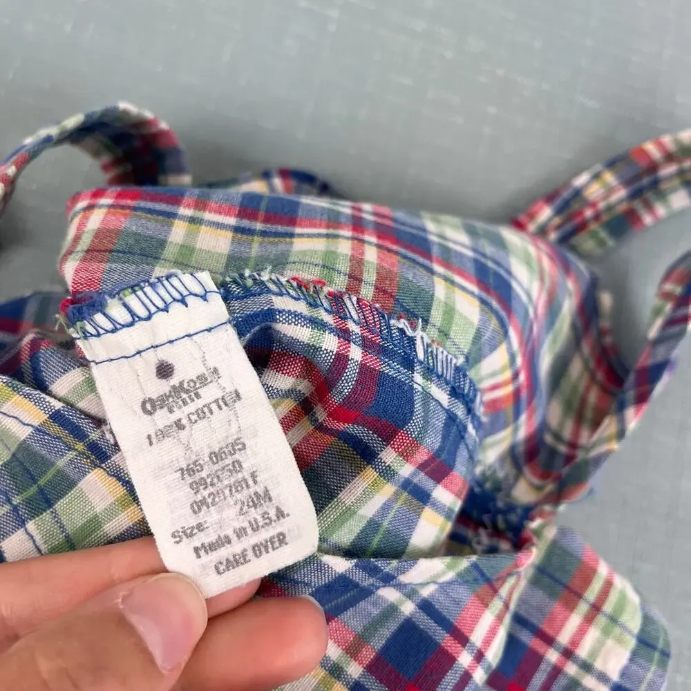 Vintage OshKosh B'gosh Plaid Shortalls 24 Months USA